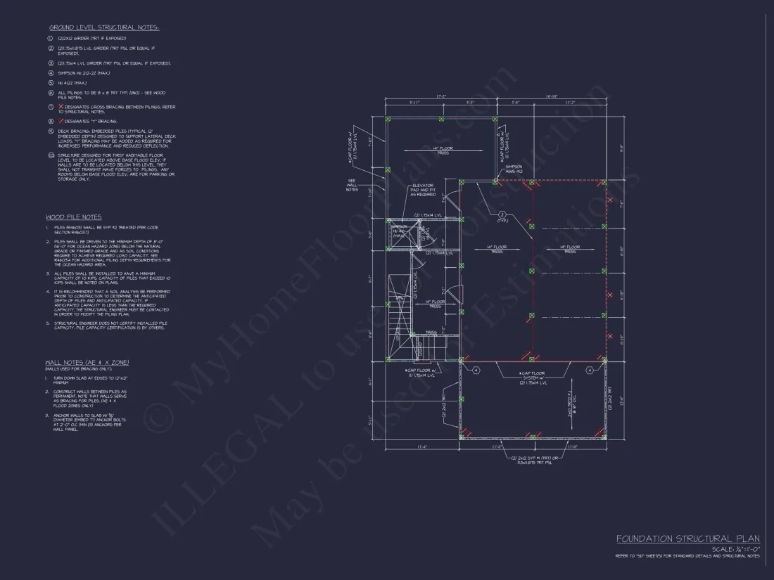 Beach Home Floor Plan with 4 Bedrooms & Modern CAD Designs