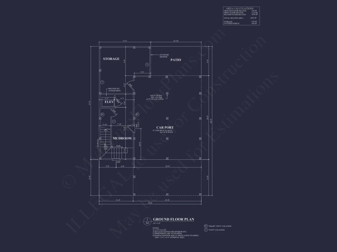 Beach Home Floor Plan with 4 Bedrooms & Modern CAD Designs