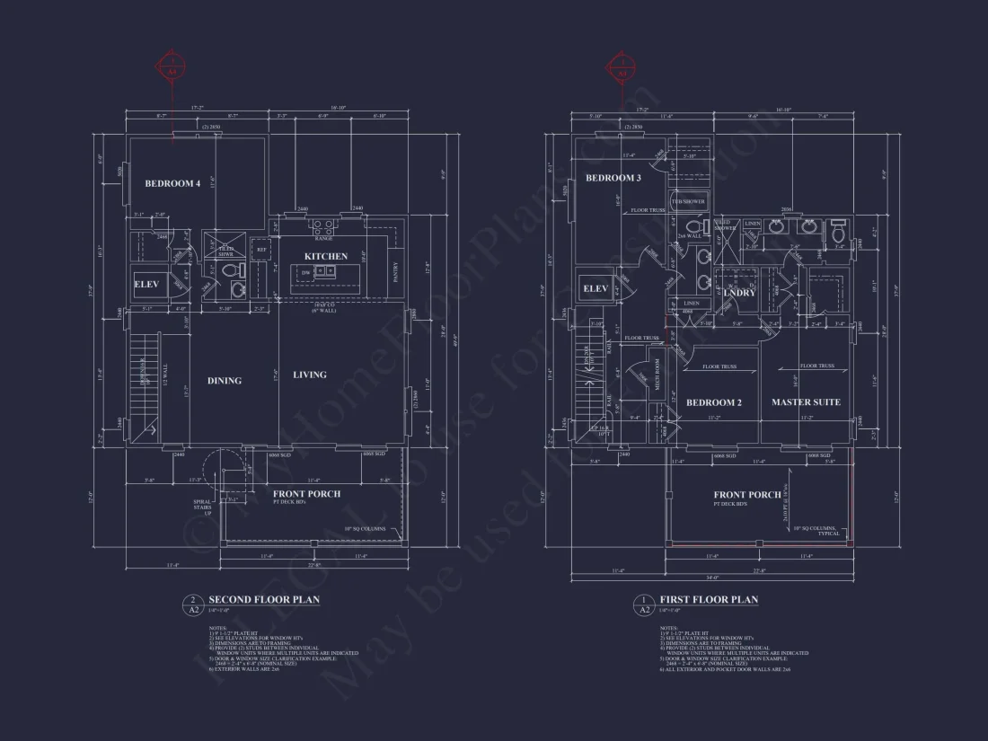 Beach Home Floor Plan with 4 Bedrooms & Modern CAD Designs