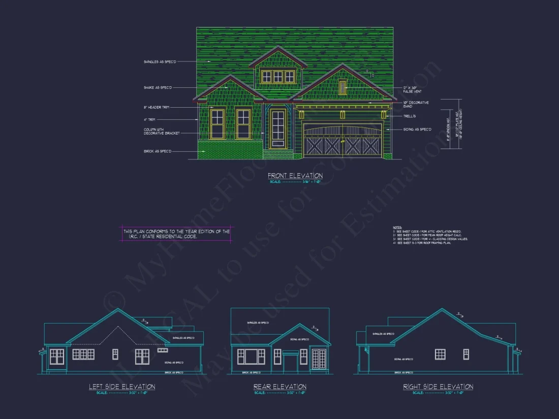 Stunning Craftsman Floor Plan With 2-Car Garage and CAD Design