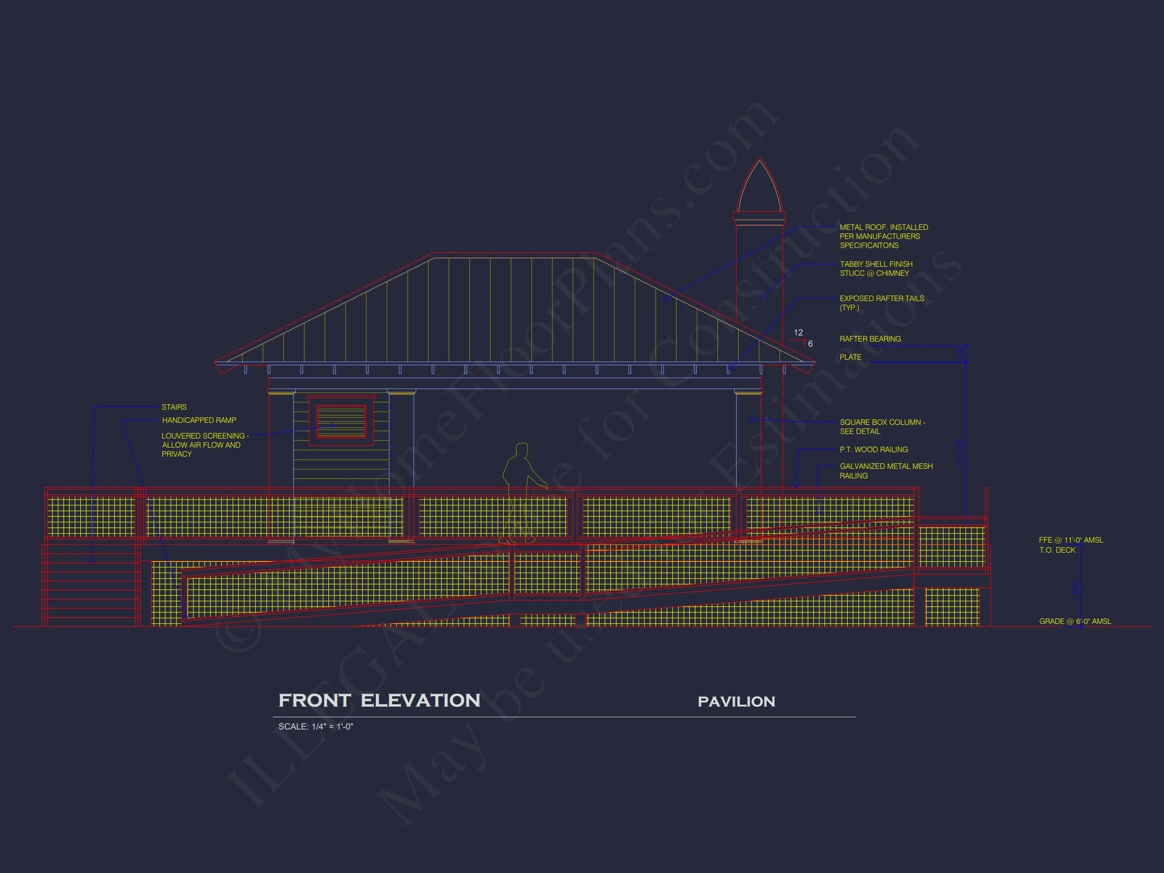 20-1719 PAVILION PLAN- Pool House Plan - 1-Bed, 1-Bath, 500 SF 4 Elegant Pavilion Home Plan: Architectural Blueprint CAD Designs