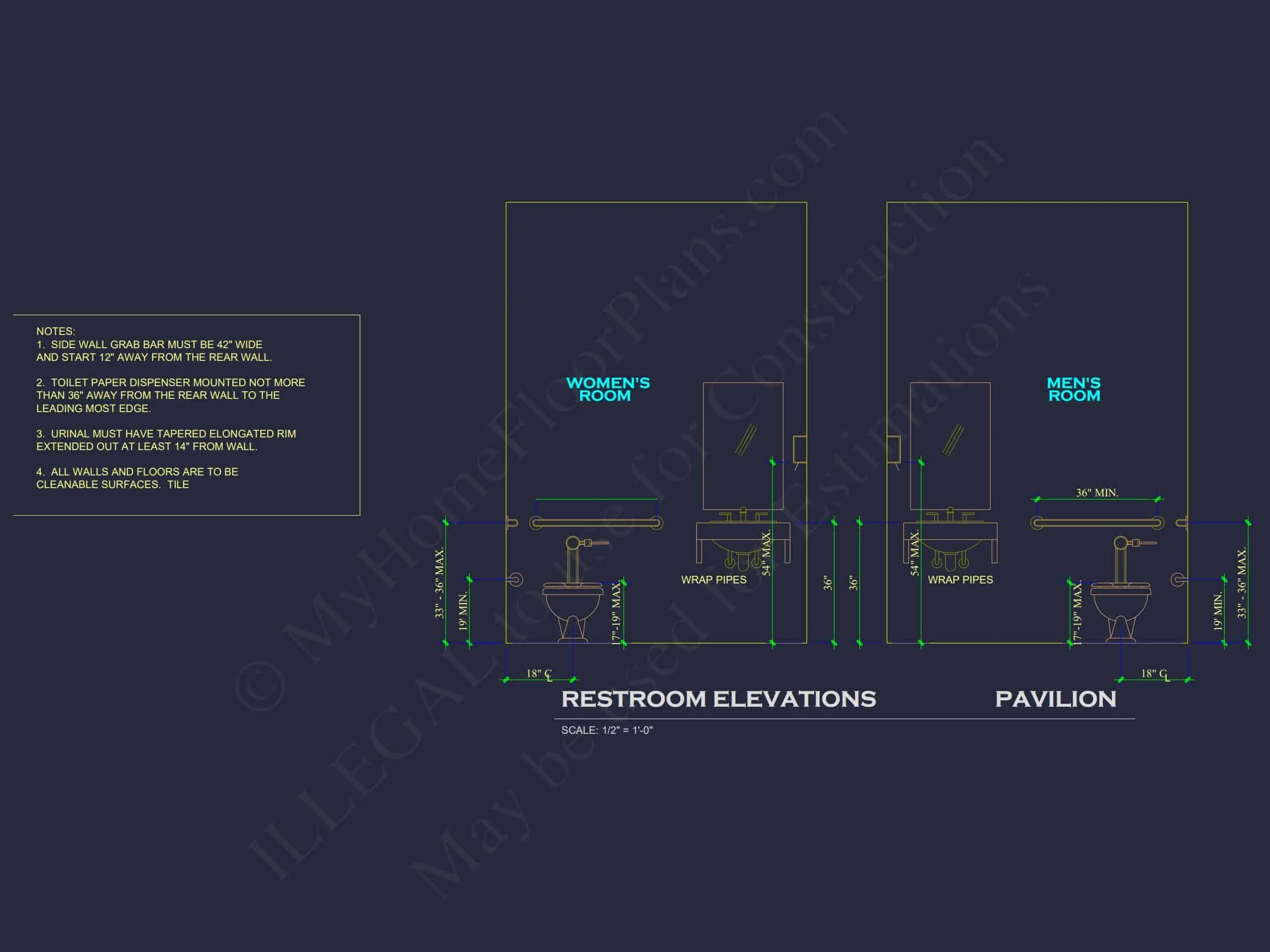 20-1719 PAVILION PLAN- Pool House Plan - 1-Bed, 1-Bath, 500 SF 13 Elegant Pavilion Home Plan: Architectural Blueprint CAD Designs