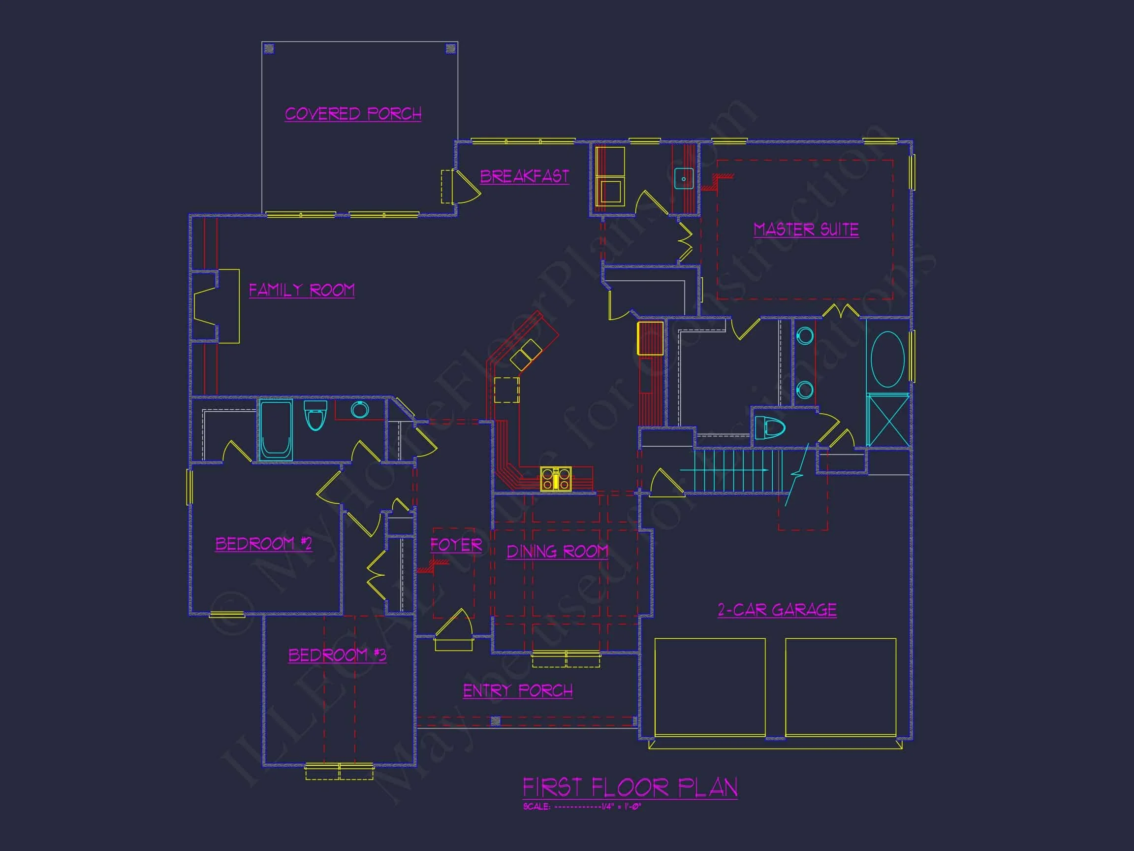 13-1194 HOUSE PLAN - Traditional Craftsman House Plan - 3-Bed, 2-Bath, 2,984 SF 33 1.5-Story House Plan with Open Layout and CAD Blueprints