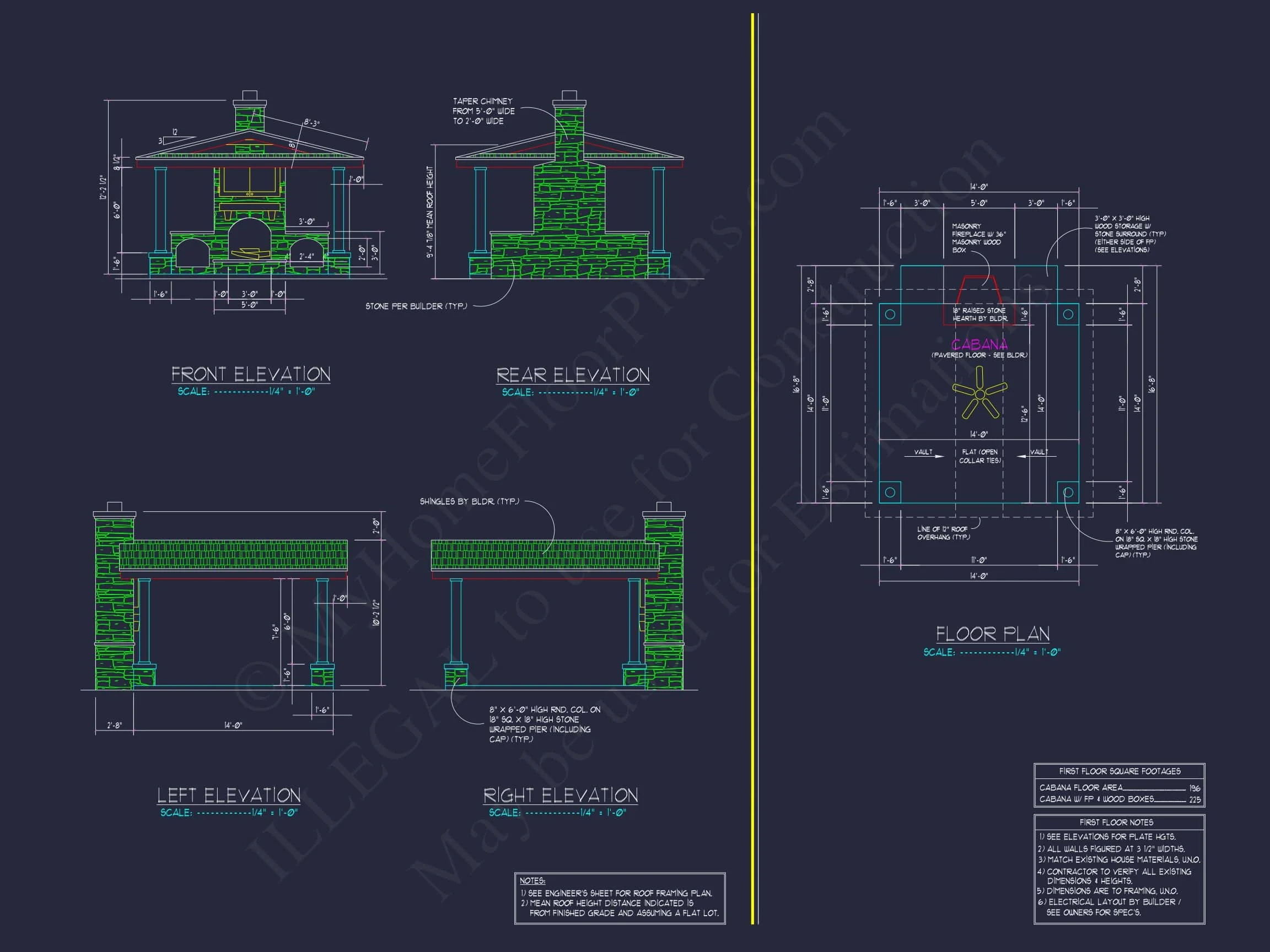 13-1811 CABANA PLAN - Cozy Cabana House Plan: CAD Blueprint & Design 3 Cozy Cabana House Plan – Vaulted Ceiling, Outdoor Fireplace & CAD Blueprints