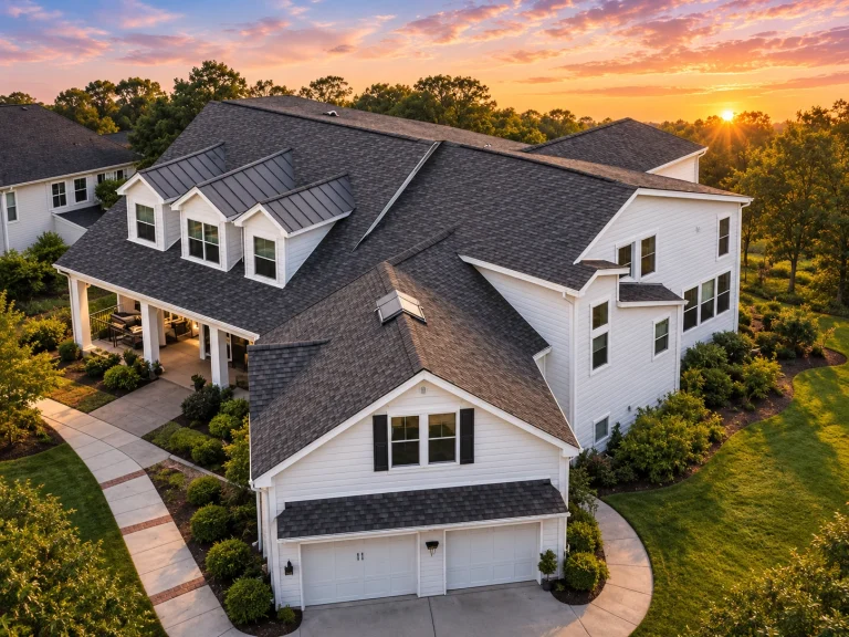 Front view of a Traditional Farmhouse style home featuring horizontal siding, stone accents, gabled dormers, and a welcoming covered porch entry
