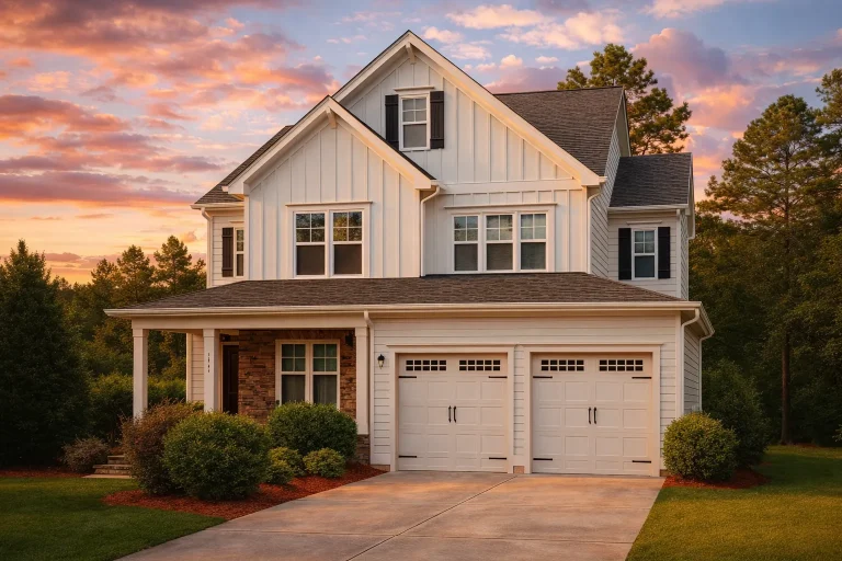 Two-story Craftsman house plan with traditional farmhouse design, front porch, and attached garage