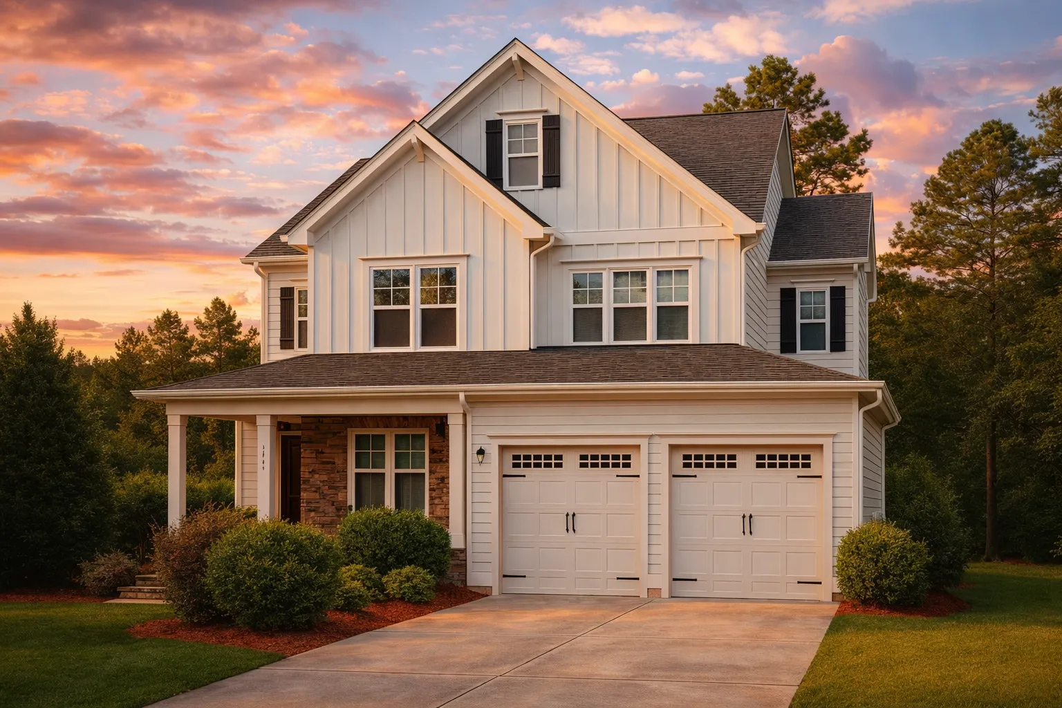 Two-story Craftsman house plan with traditional farmhouse design, front porch, and attached garage
