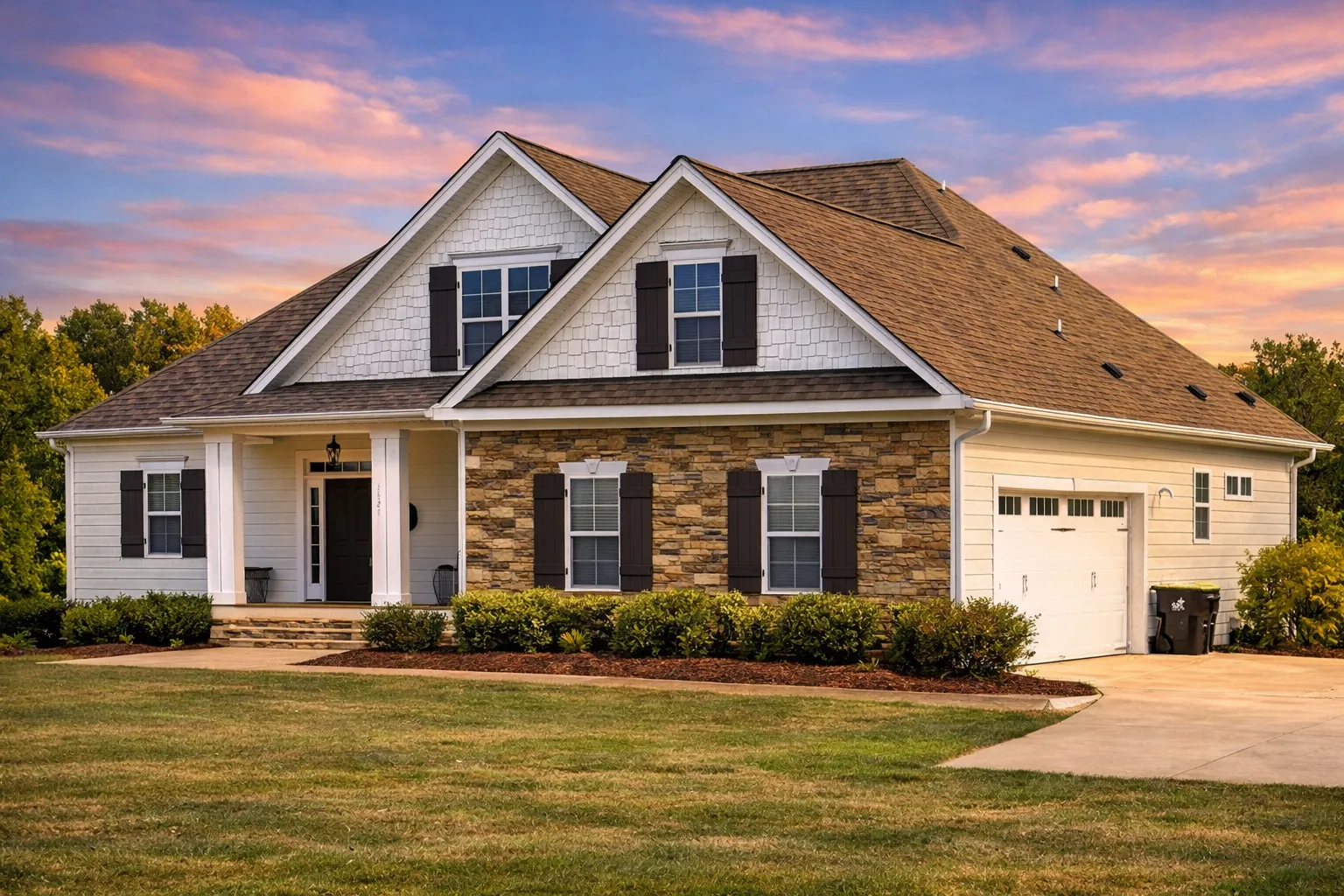 Craftsman Traditional style house plan with 4 bedrooms and inviting front porch exterior.