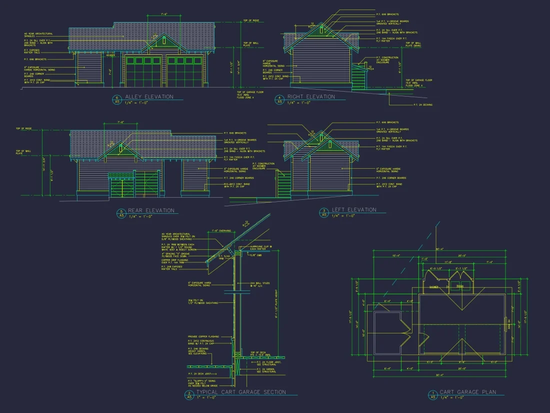 Modern Golf Cart Garage Plan with 2 Bays & Compact CAD Design