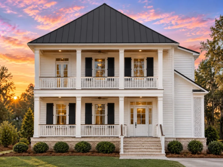 Georgian House Plans 5 Two-story Colonial Southern-style house plan with double front porches and symmetrical façade