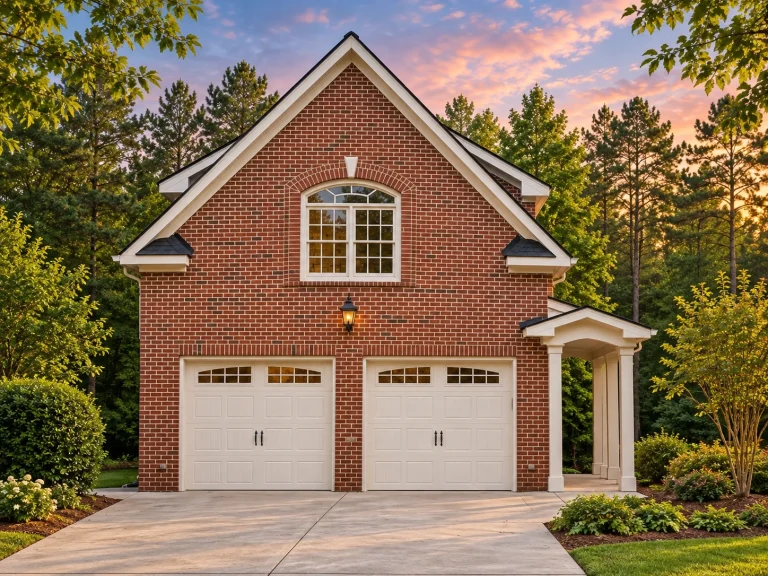 House Plans with Walk-In Pantry 7 Front elevation of a Modern Farmhouse carriage house featuring board-and-batten siding, arched upper window, and two wood-style garage doors