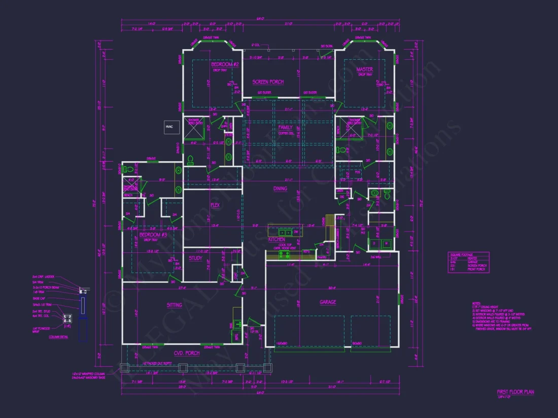 Spacious 3-Bedroom Home Floor Plan with CAD Designs