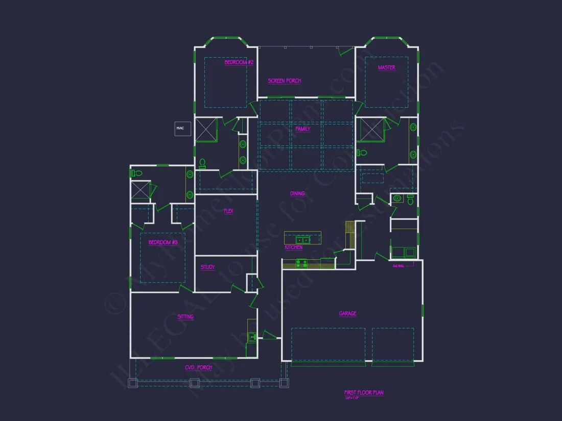 Spacious 3-Bedroom Home Floor Plan with CAD Designs
