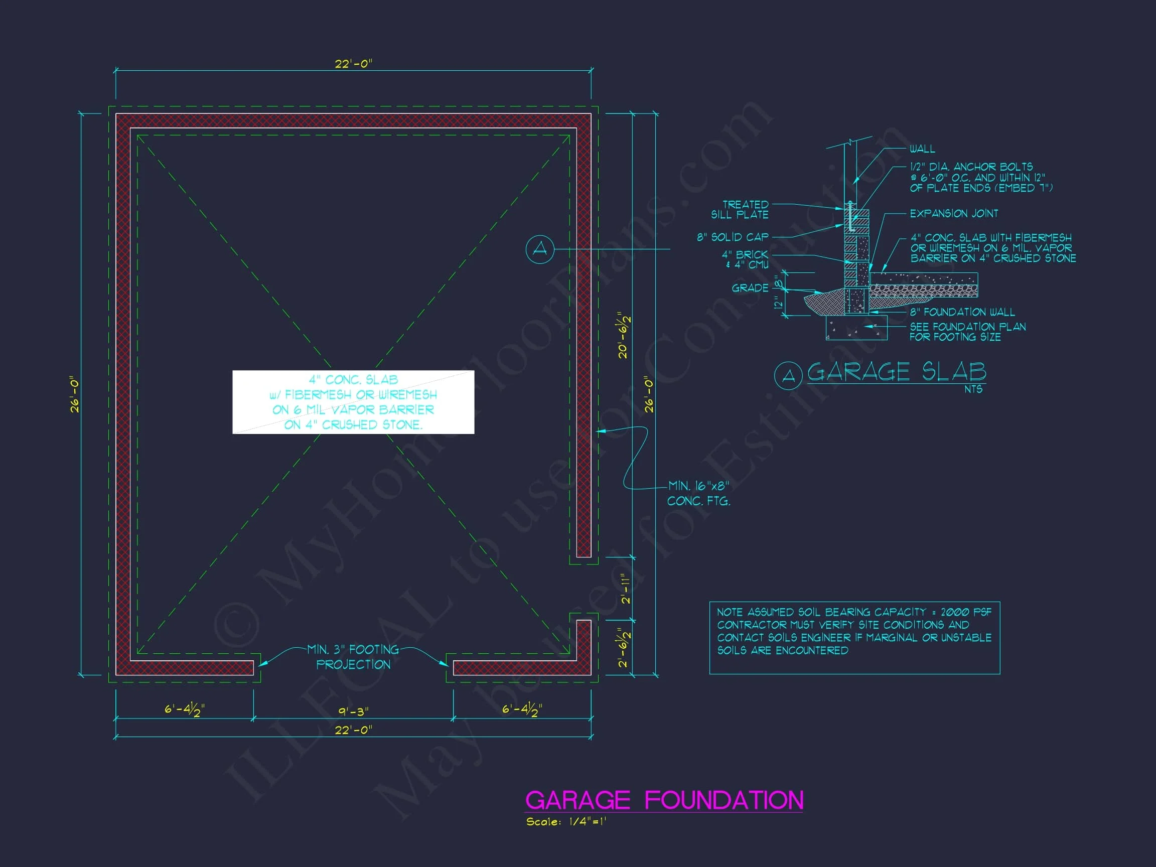 12-2074B GARAGE PLAN- Garage Floor Plan with CAD Designs and Architectural Blueprints 4 Functional Garage Floor Plan with 2 Bays and CAD Blueprint Designs
