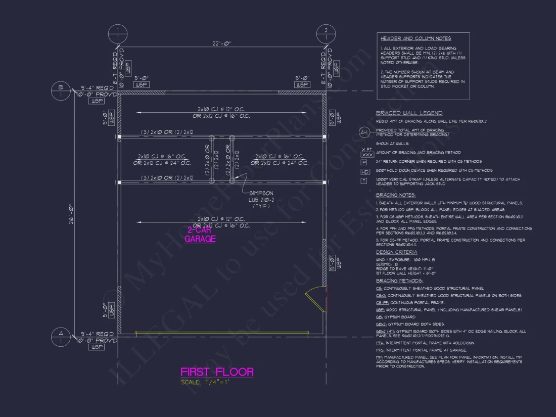 Functional Garage Floor Plan with 2 Bays and CAD Blueprint Designs