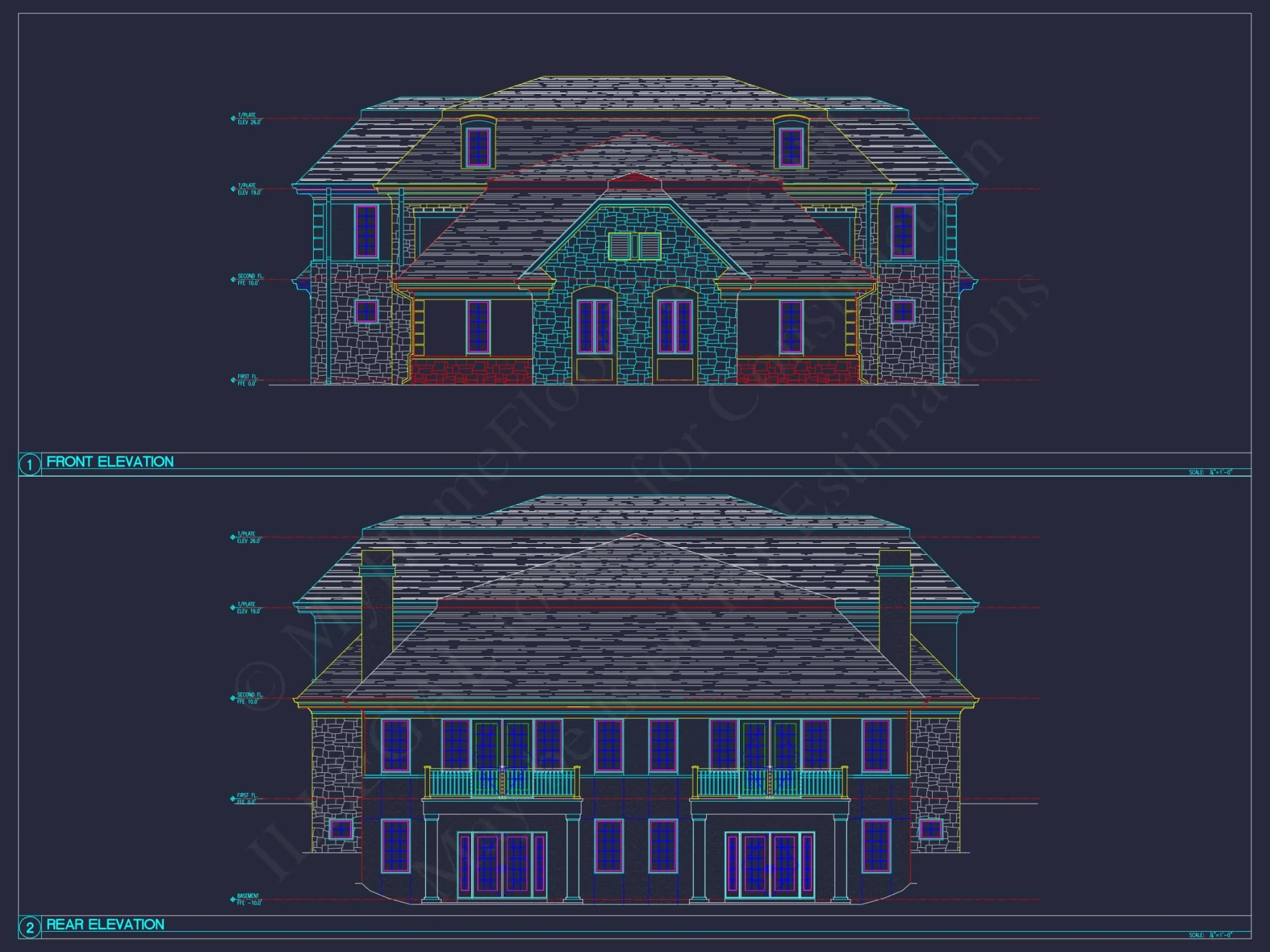 Elegant Duplex House Plan with Colonial Revival Architecture