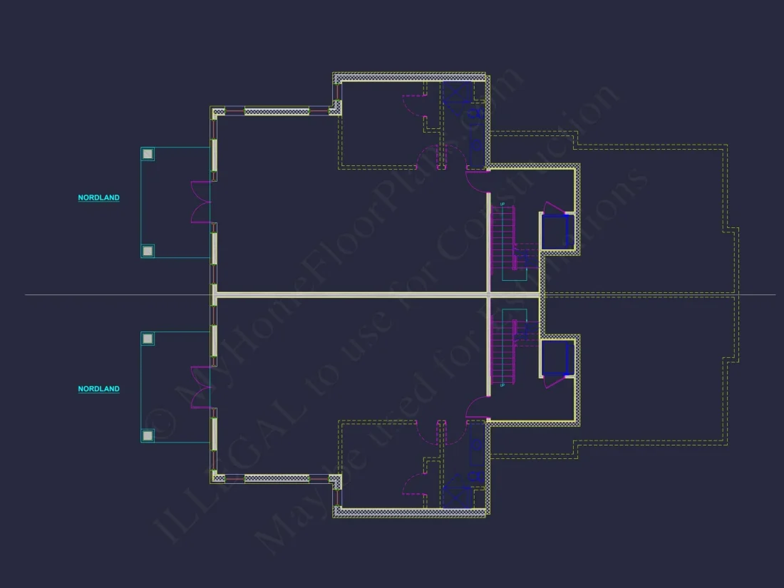 Elegant Duplex House Plan with Colonial Revival Architecture