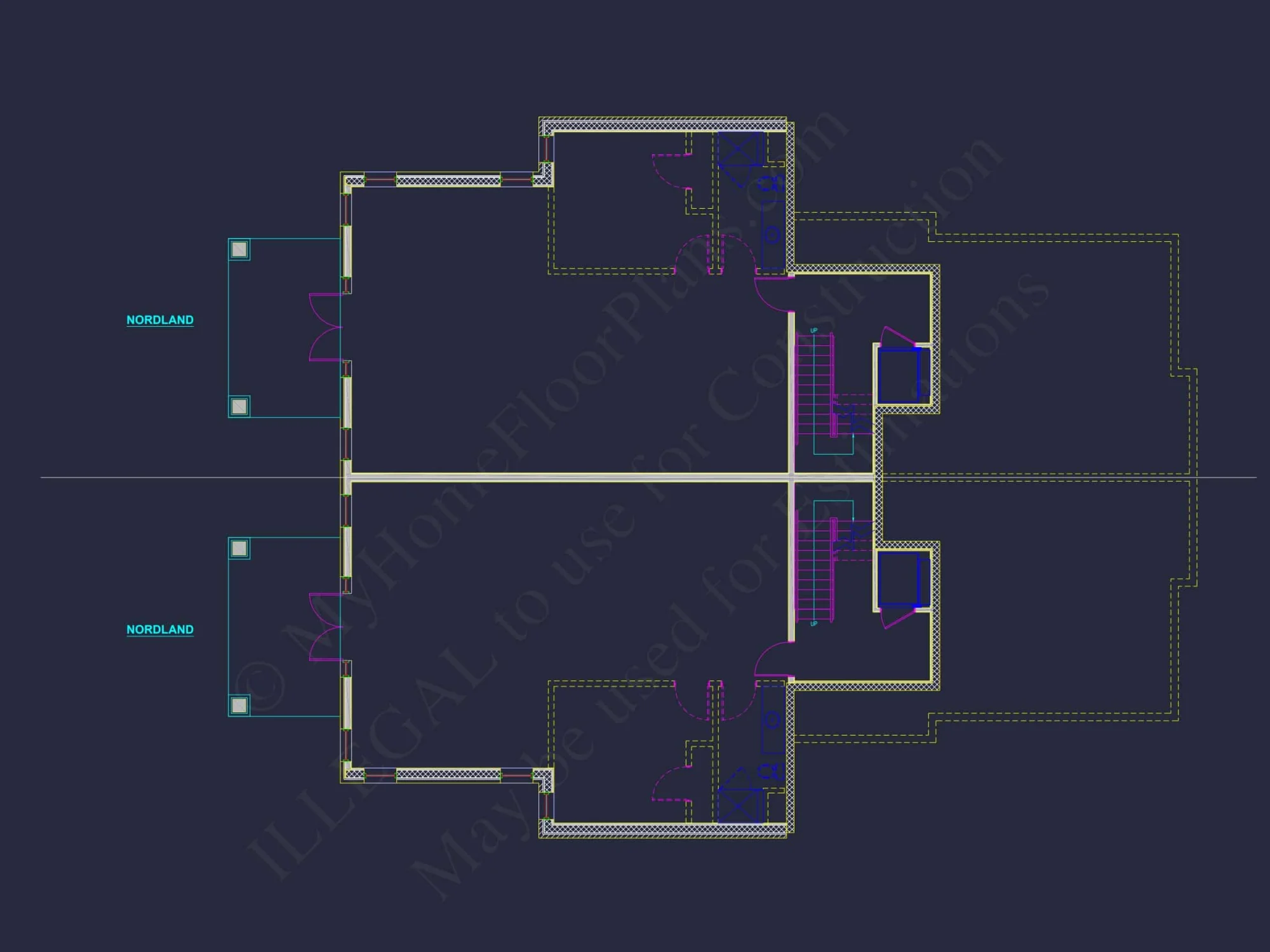 Elegant Duplex House Plan with Colonial Revival Architecture