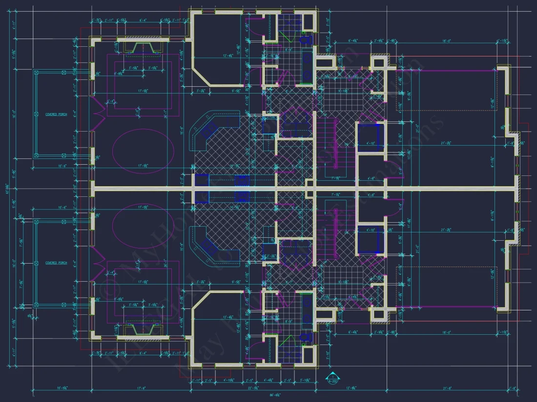 Elegant Duplex House Plan with Colonial Revival Architecture