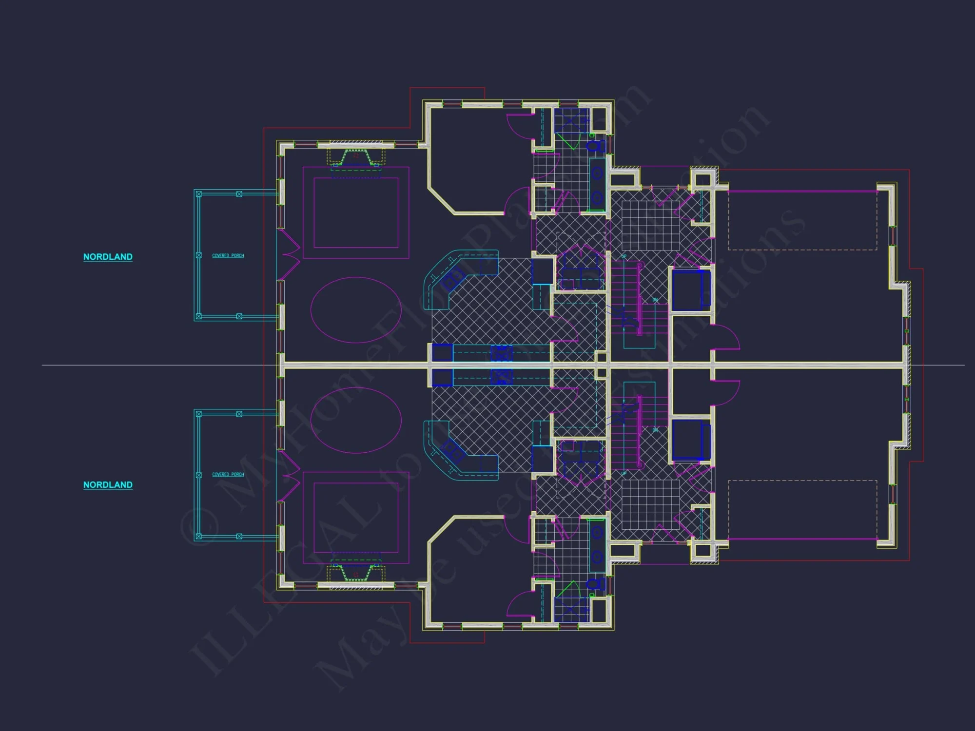 Elegant Duplex House Plan with Colonial Revival Architecture