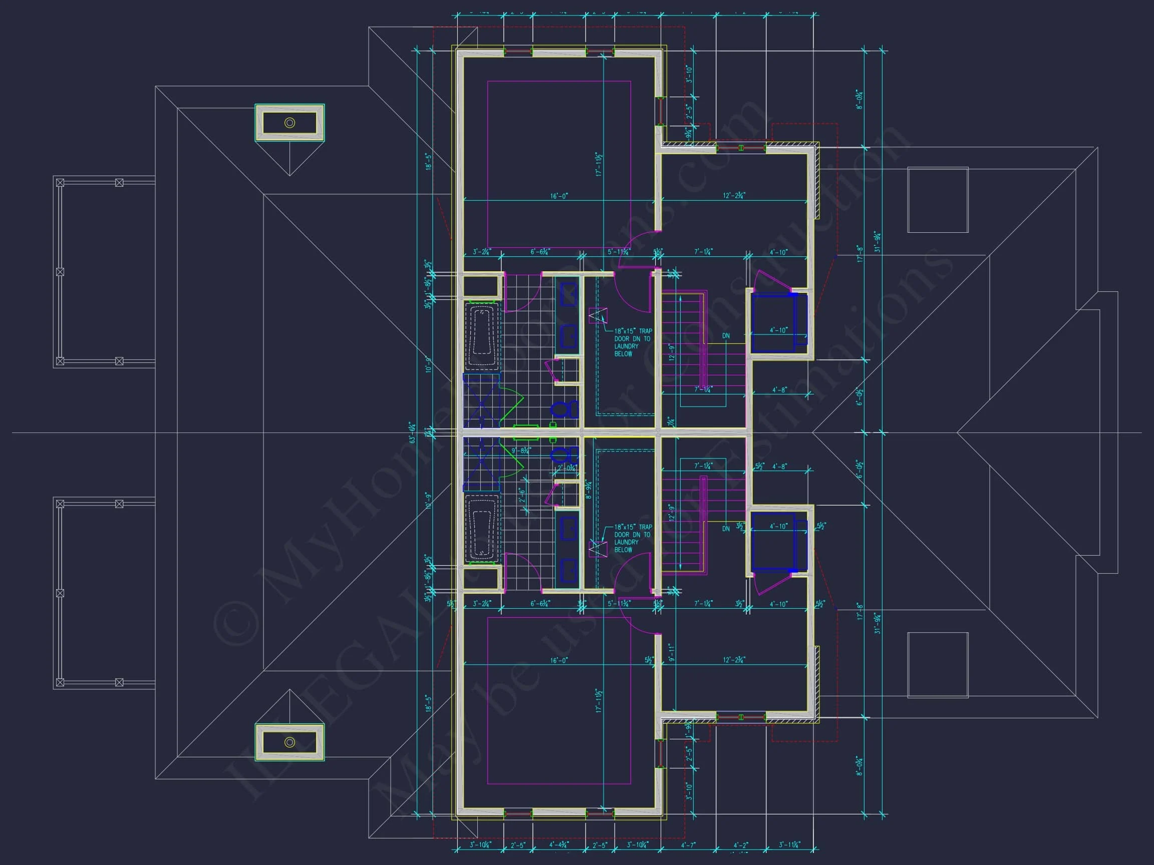 10-1929 DUPLEX PLAN- Elegant Duplex House Plan with CAD Blueprint Designs 14 Elegant Duplex House Plan with Colonial Revival Architecture