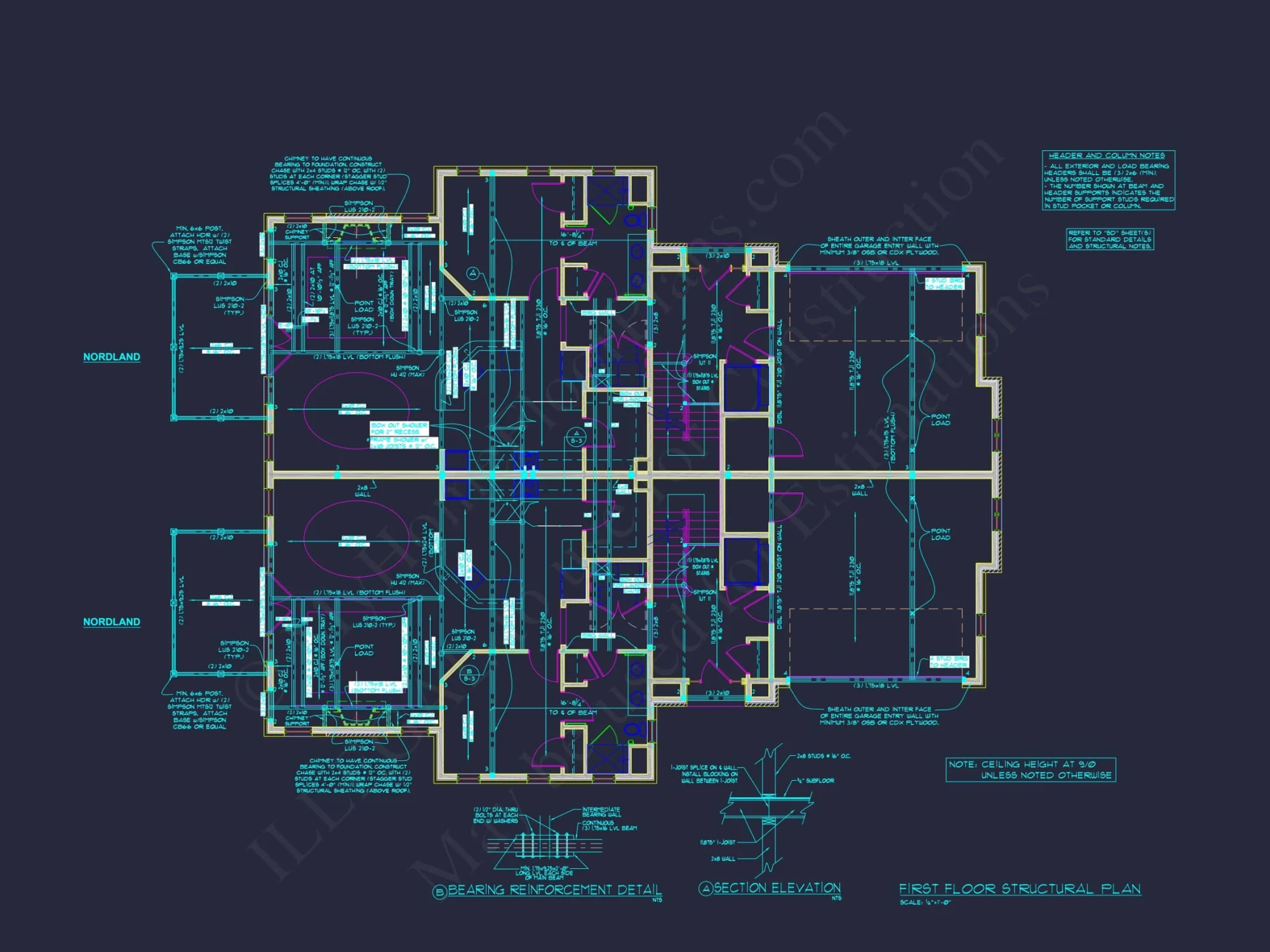 Elegant Duplex House Plan with Colonial Revival Architecture
