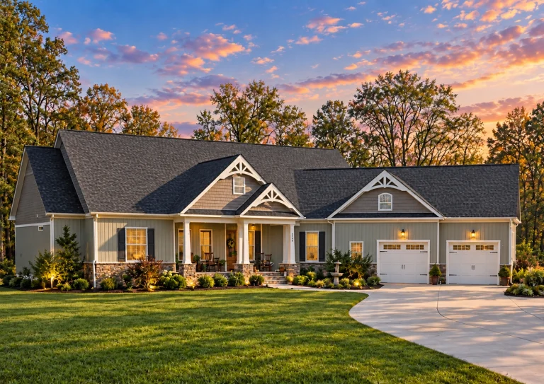 New American Ranch Style Home Exterior with Board and Batten Siding