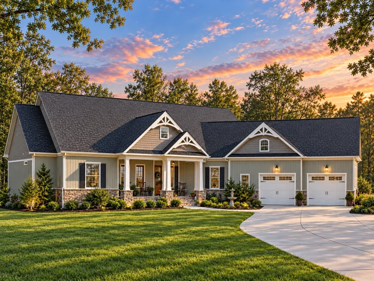 New American Ranch Style Home Exterior with Board and Batten Siding