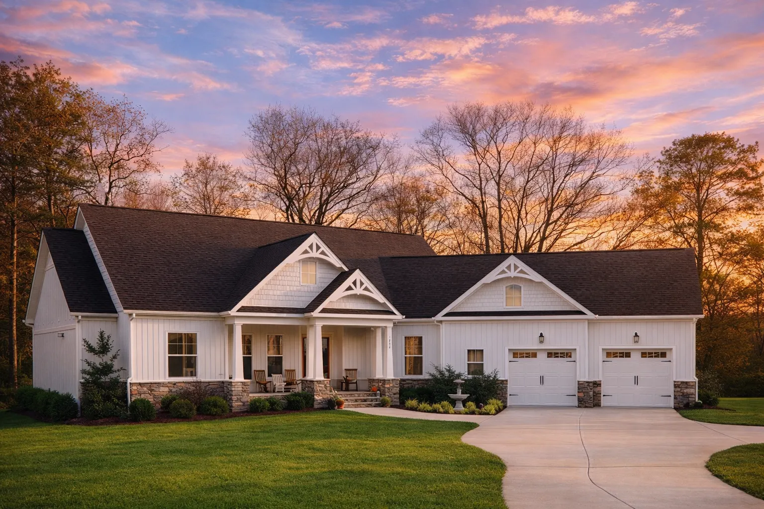 New American Ranch Style Home Exterior with Board and Batten Siding