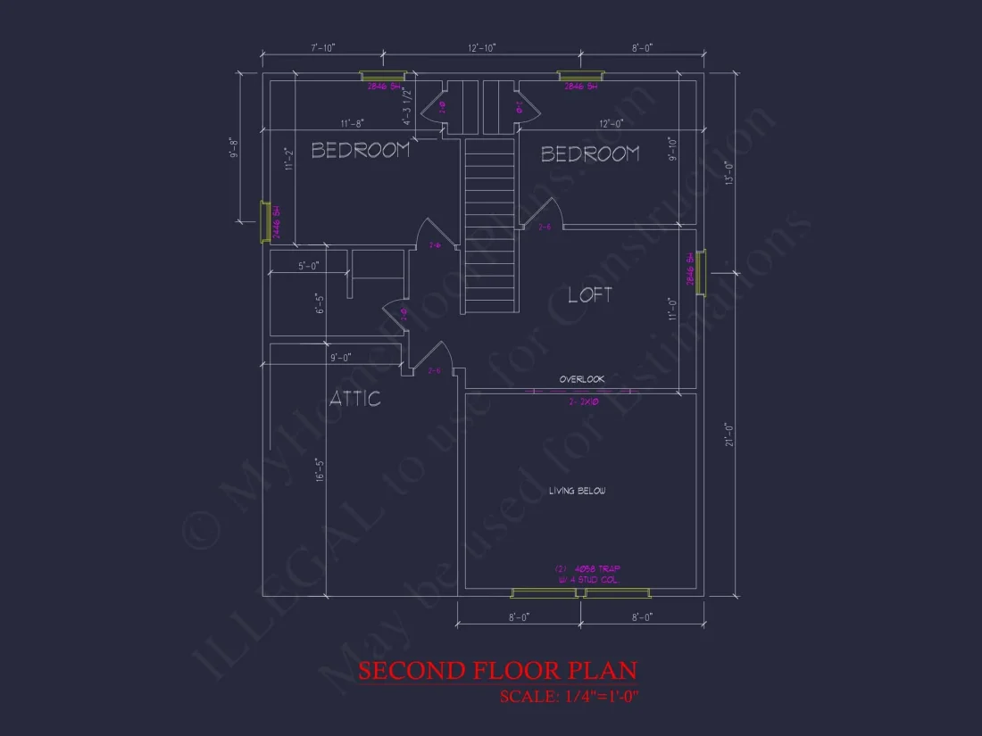 Cozy 2-Story Cabin Floor Plan with Vaulted Ceilings & Wraparound Porch