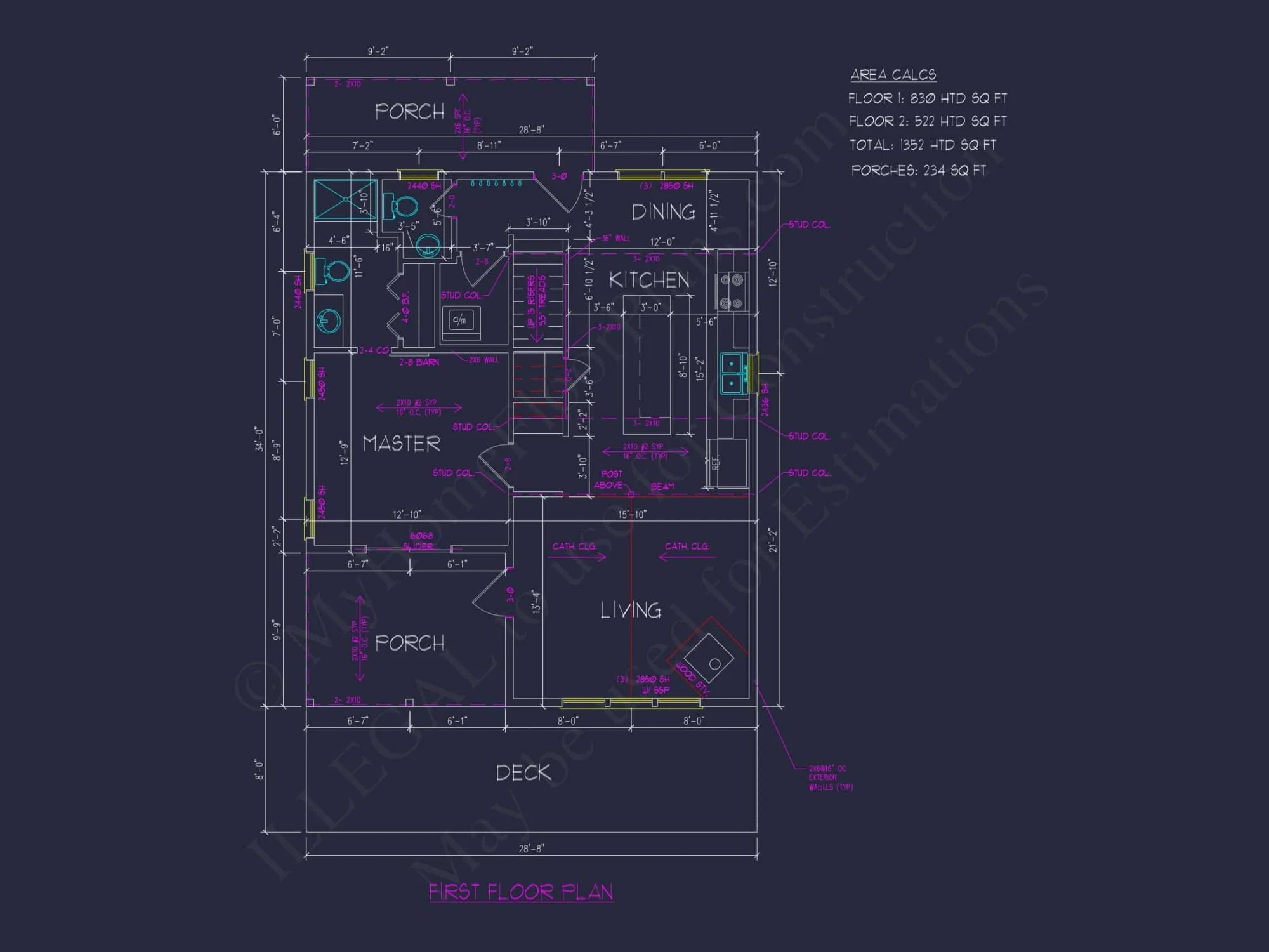Cozy 2-Story Cabin Floor Plan with Vaulted Ceilings & Wraparound Porch