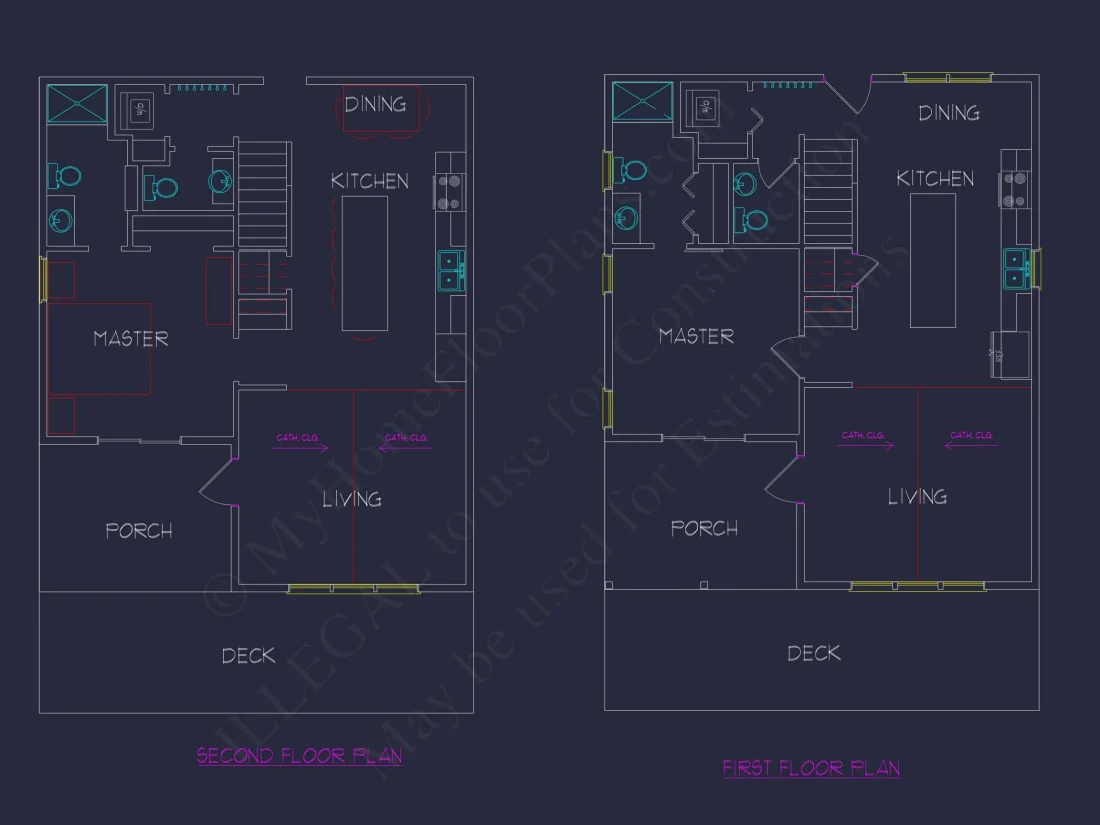 Cozy 2-Story Cabin Floor Plan with Vaulted Ceilings & Wraparound Porch