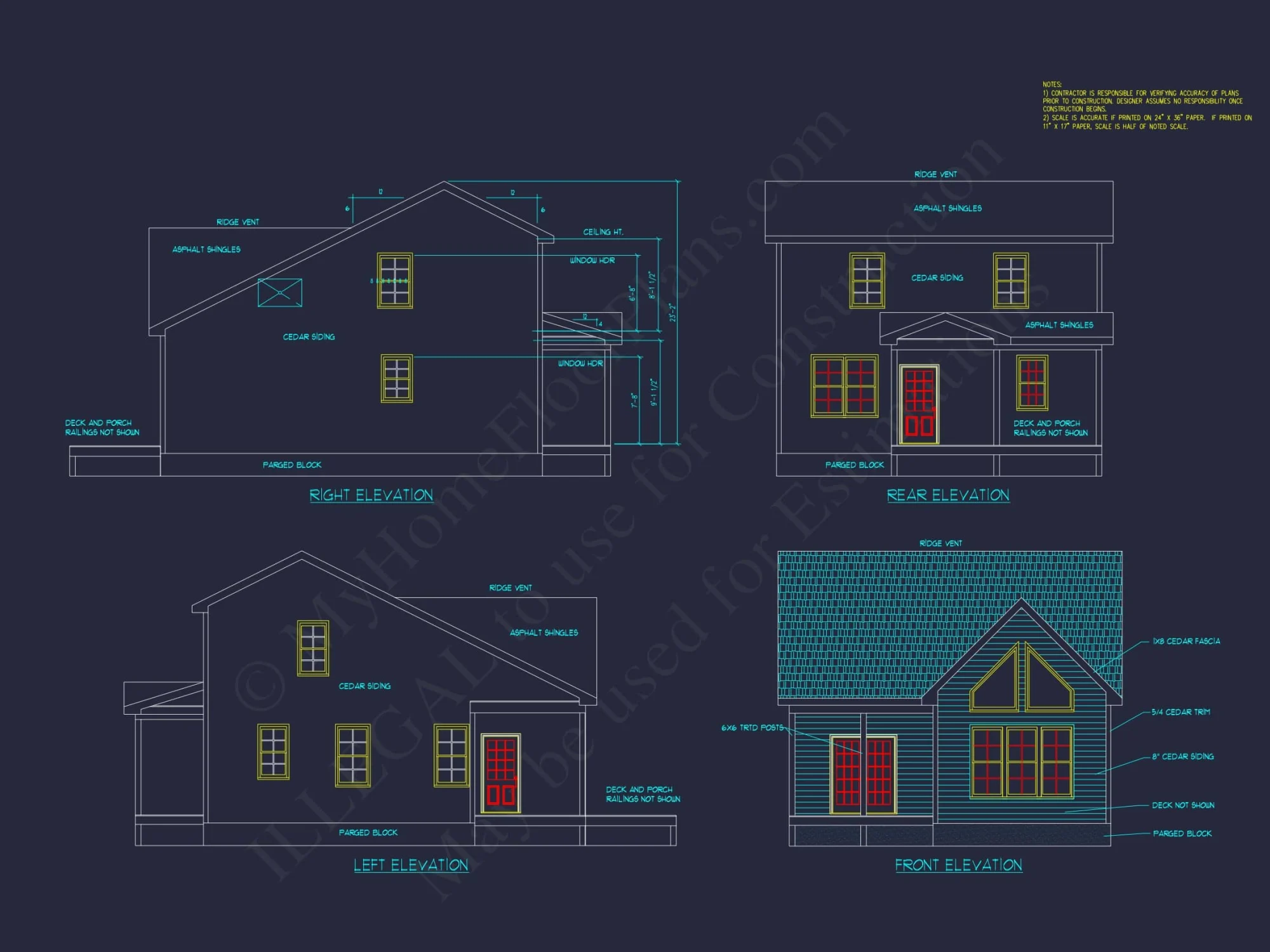 Cozy 2-Story Cabin Floor Plan with Vaulted Ceilings & Wraparound Porch