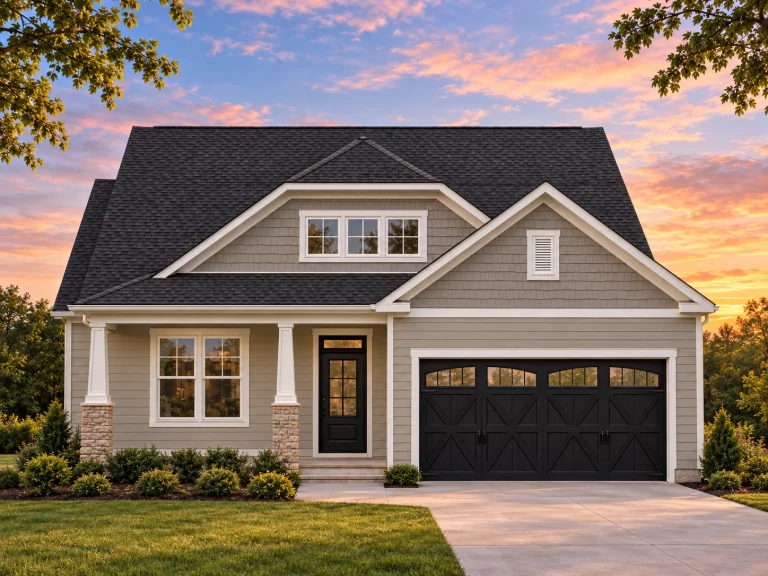 House Plans with Wraparound Porch 24 Front view of a Craftsman Cottage style home featuring warm siding, stone column bases, and a welcoming covered porch entry
