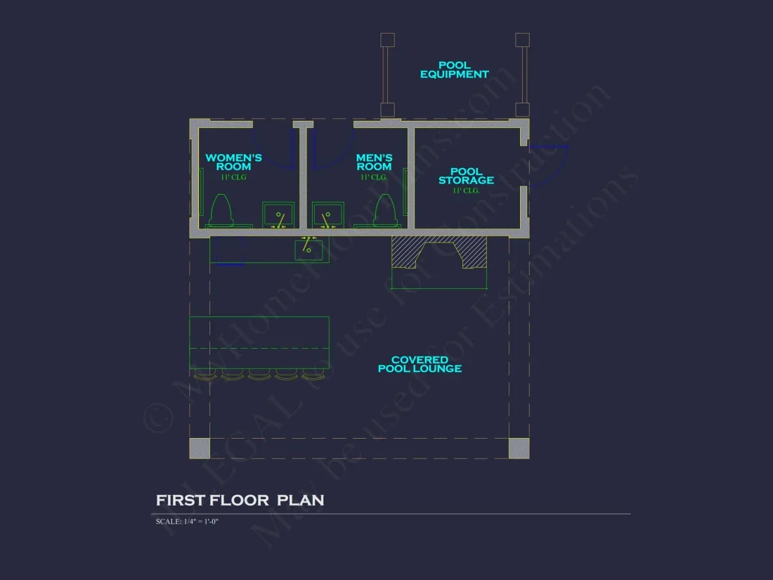 Modern Pool House Plan with Floor Plan and CAD Designs