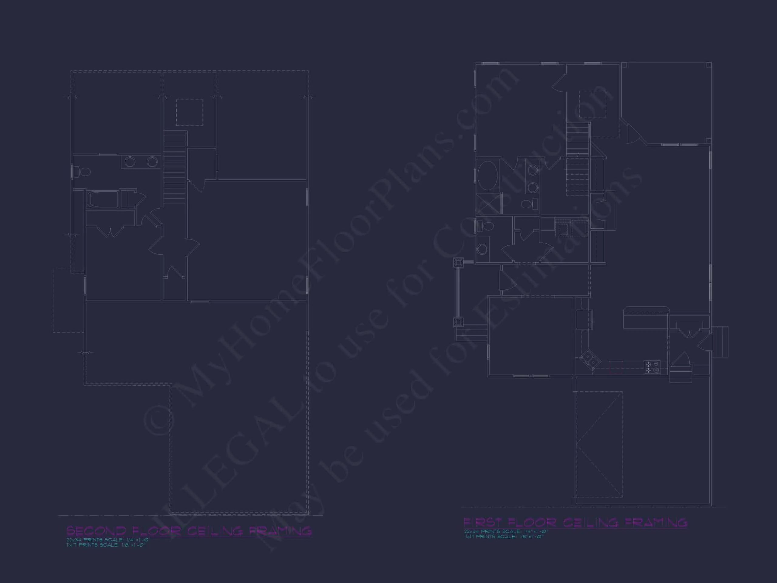 11-1314 DUPLEX PLAN-New American House Plan - 3-Bed, 2.5-Bath, 2,300 SF 6 Modern 1.5-Story Duplex House Plan with CAD Designs & Vaulted Living Spaces