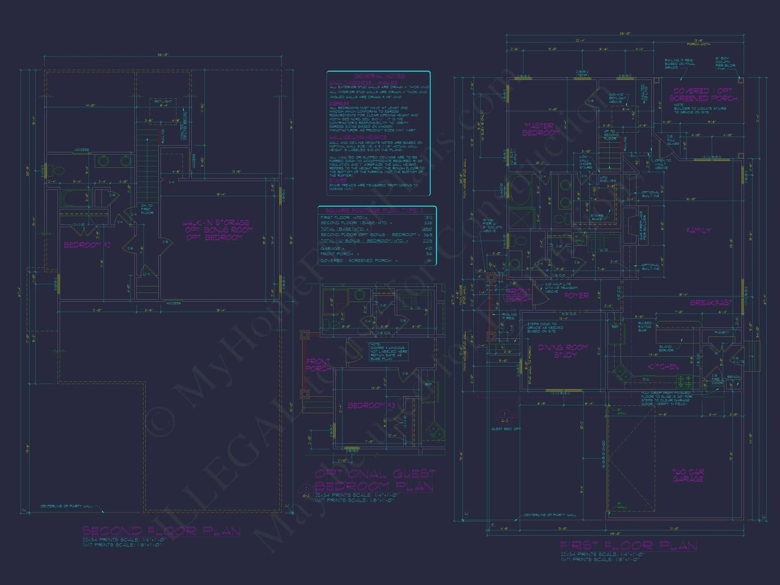 11-1314 DUPLEX PLAN-New American House Plan - 3-Bed, 2.5-Bath, 2,300 SF 8 Modern 1.5-Story Duplex House Plan with CAD Designs & Vaulted Living Spaces