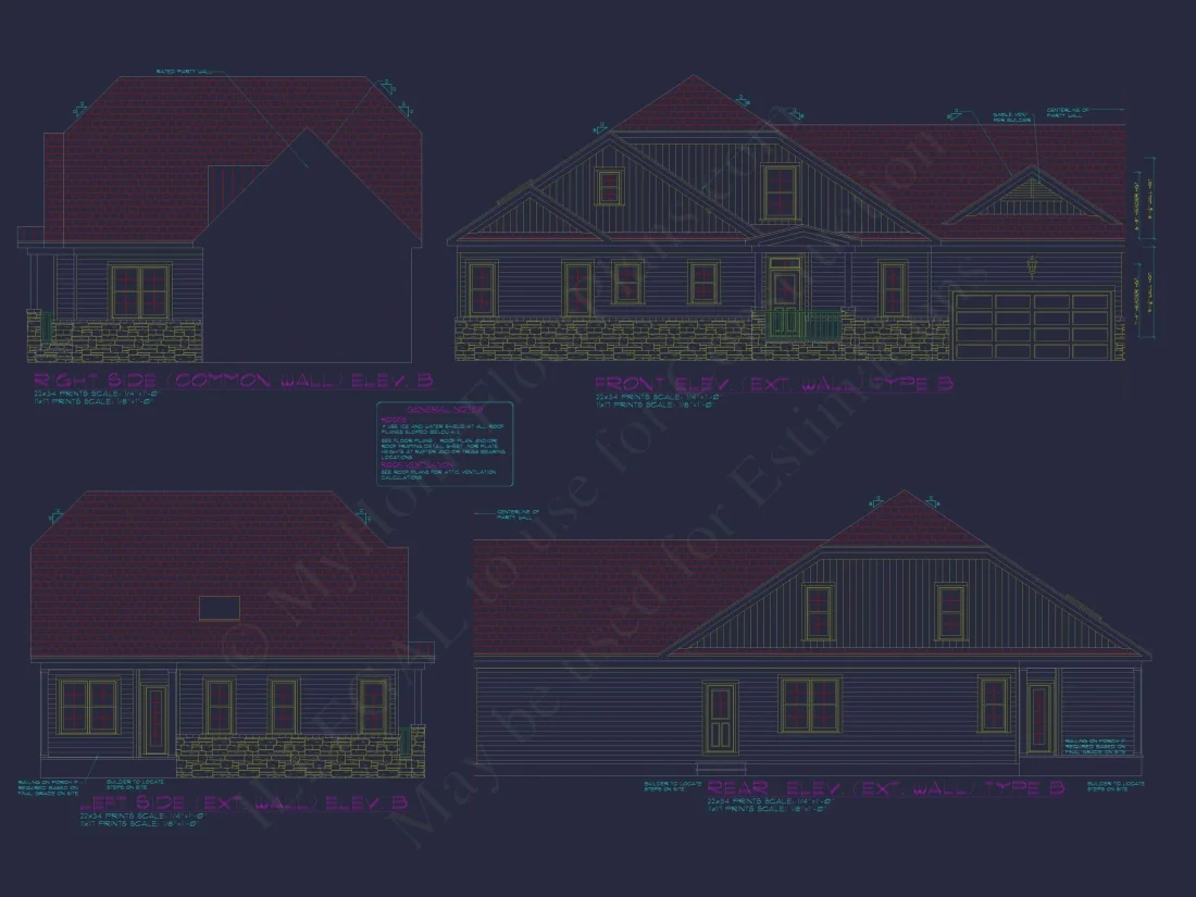 Modern 1.5-Story Duplex House Plan with CAD Designs & Vaulted Living Spaces