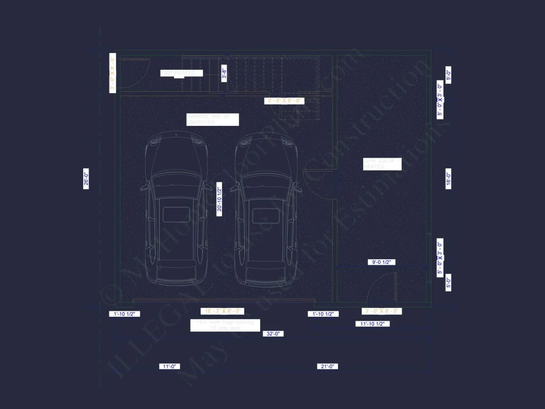 Modern Garage Home Plan with Heated Gym & Workshop