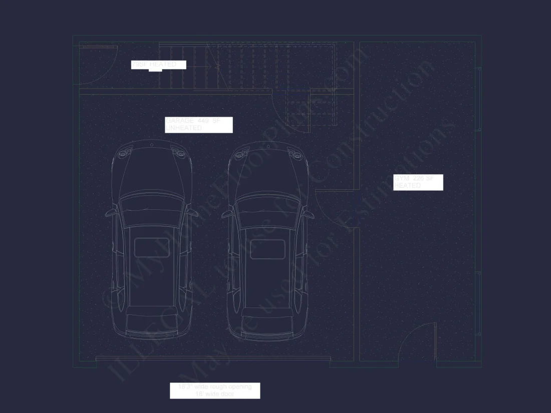 Modern Garage Home Plan with Heated Gym & Workshop