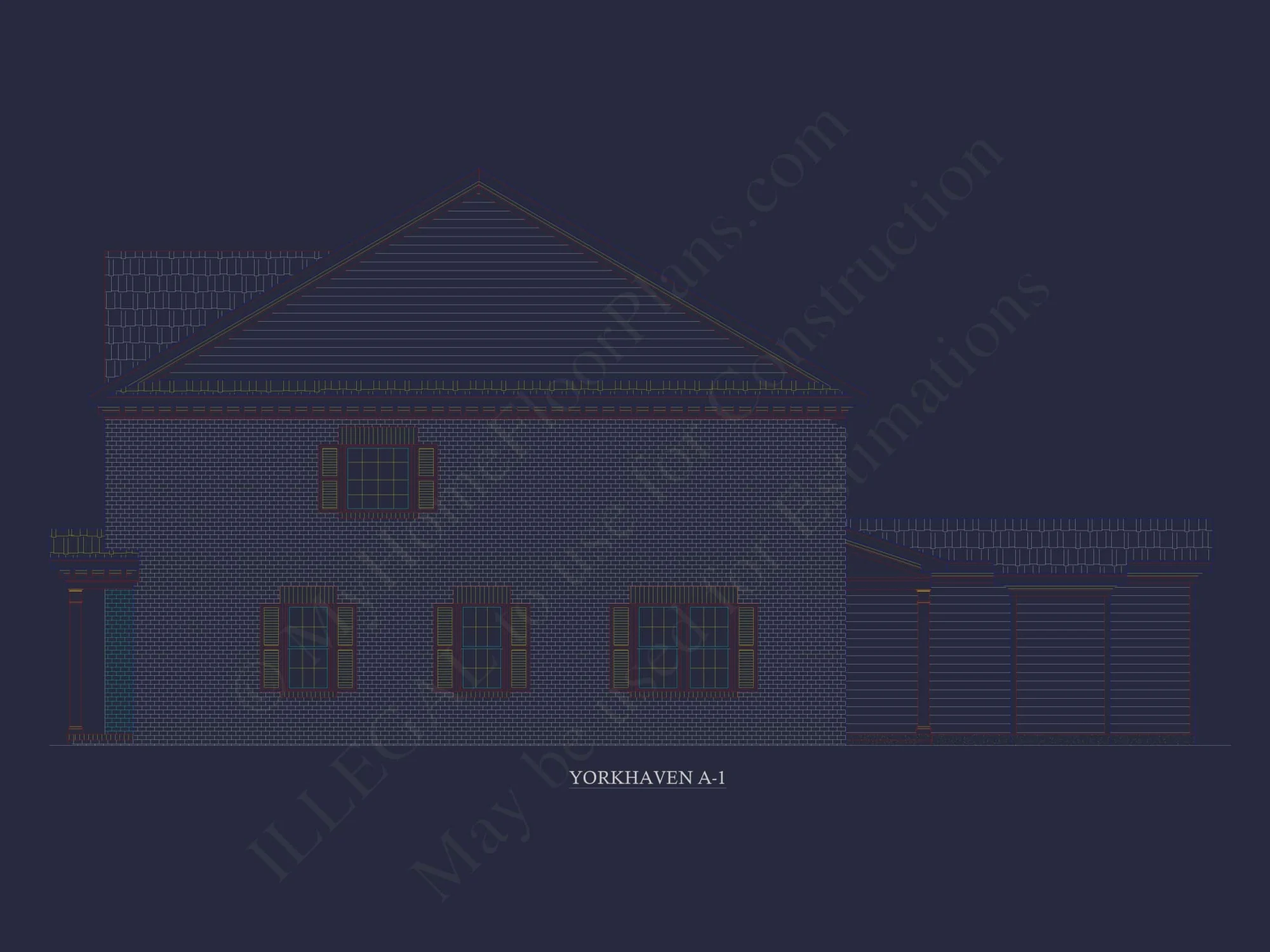 Colonial Revival Home Plan with 2 Stories, Covered Porches & CAD Blueprints