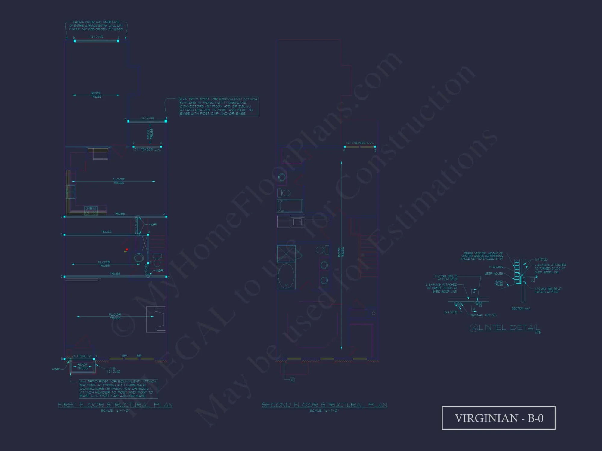 Colonial Revival Home Plan with 2 Stories, Covered Porches & CAD Blueprints