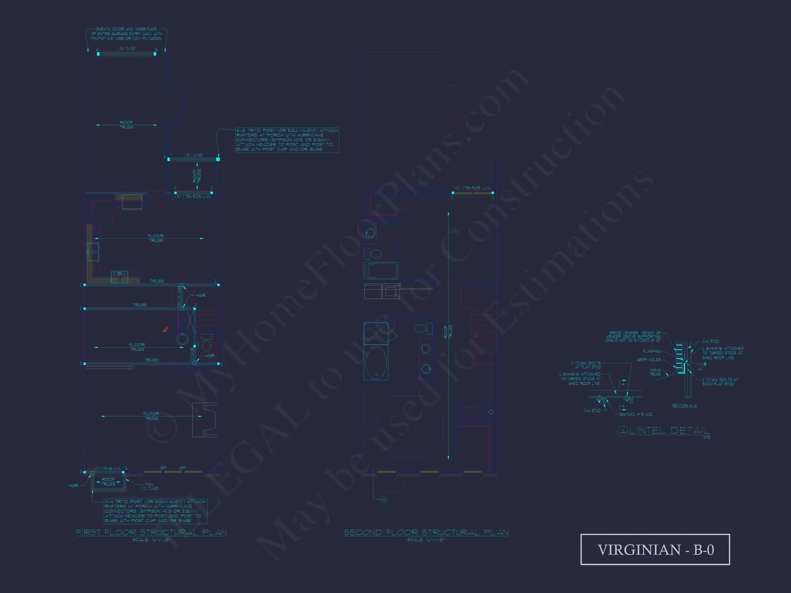 8-1395 BLDG 5 TOWNHOUSE PLAN - Georgian Home Plan - 4-Bed, 3.5-Bath, 2,850 SF 12 Colonial Revival Home Plan with 2 Stories, Covered Porches & CAD Blueprints