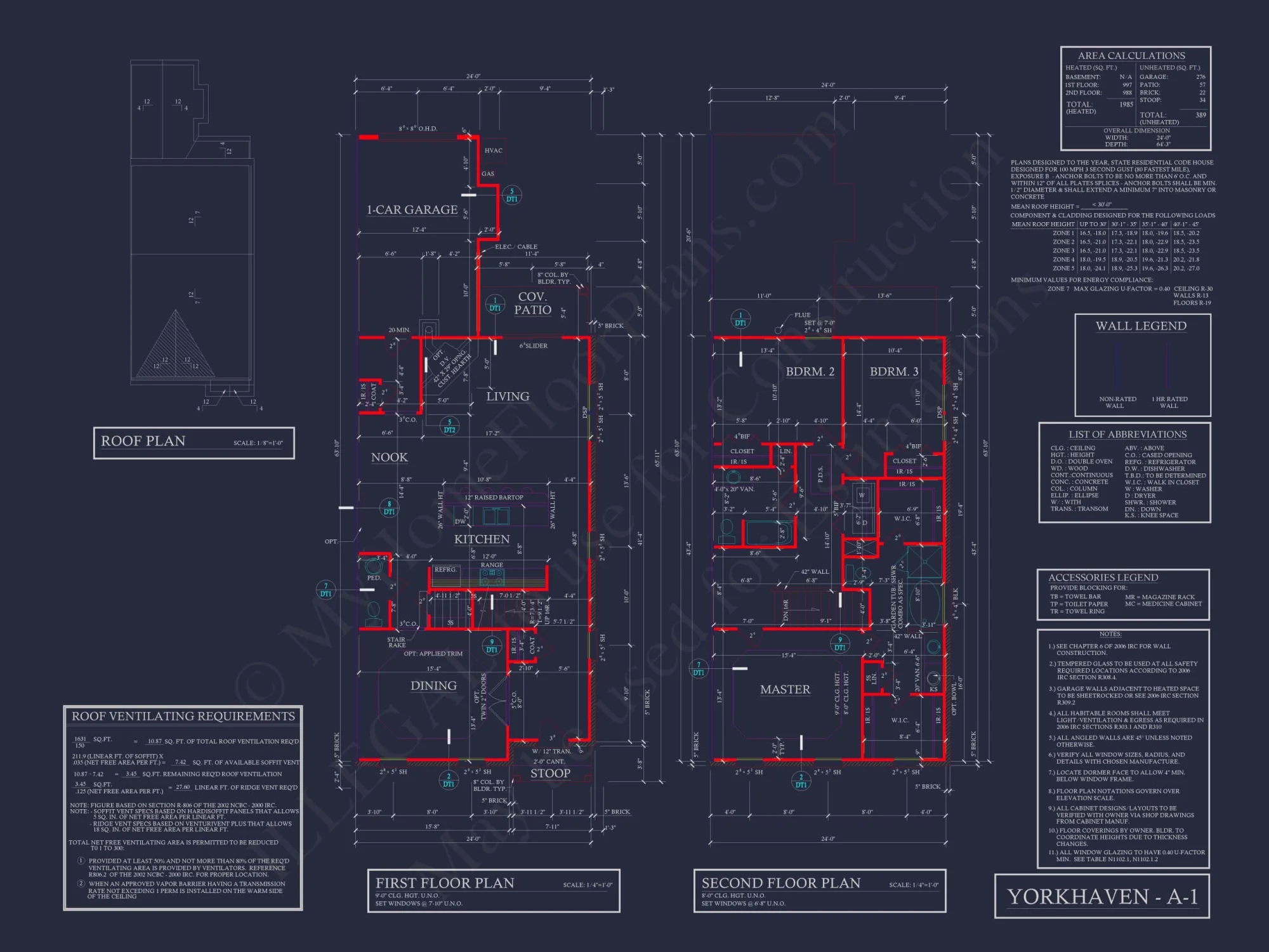 Colonial Revival Home Plan with 2 Stories, Covered Porches & CAD Blueprints