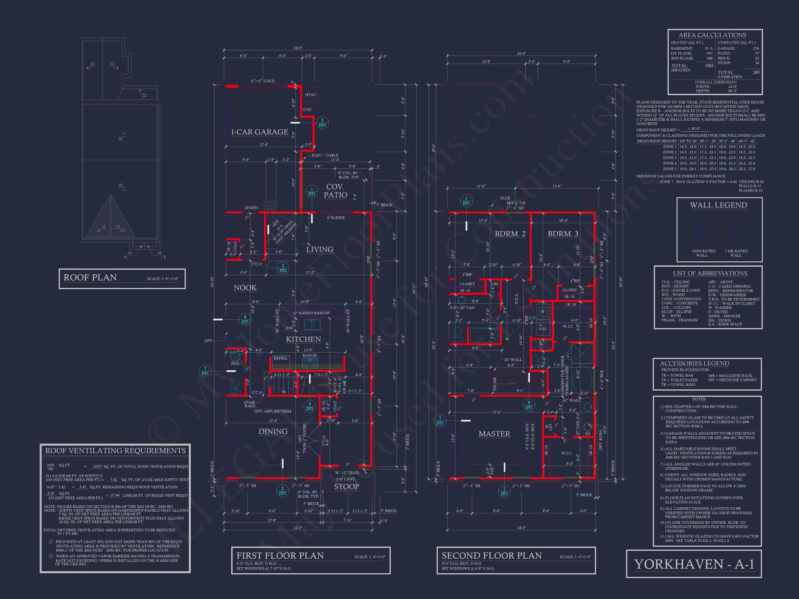 8-1395 BLDG 5 TOWNHOUSE PLAN - Georgian Home Plan - 4-Bed, 3.5-Bath, 2,850 SF 14 Colonial Revival Home Plan with 2 Stories, Covered Porches & CAD Blueprints