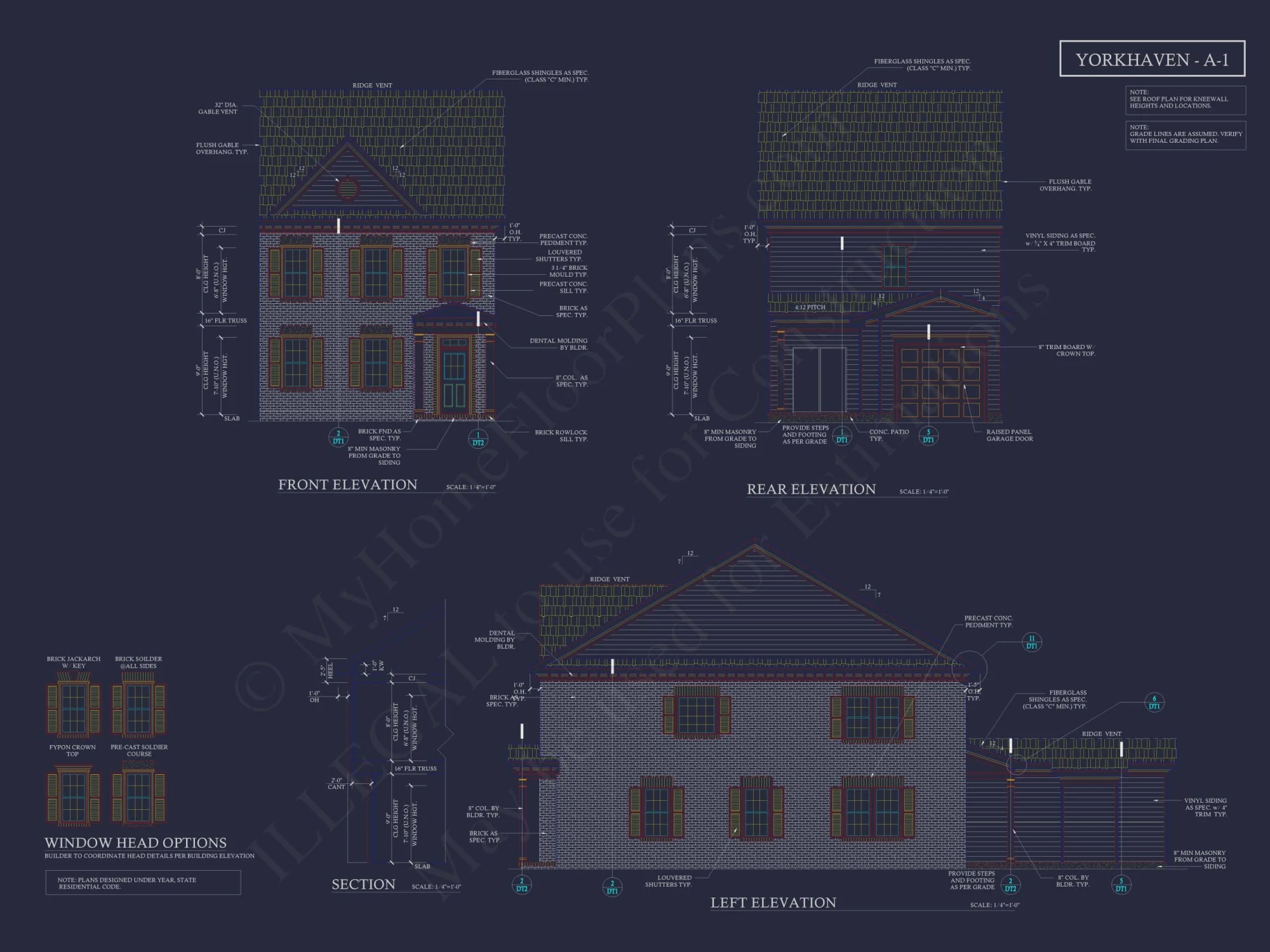 Colonial Revival Home Plan with 2 Stories, Covered Porches & CAD Blueprints