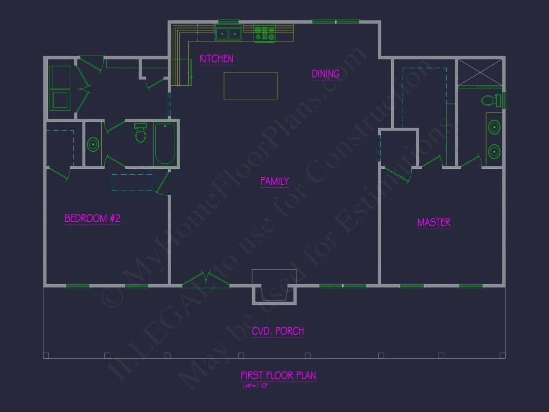 1-Story House Plan with CAD Designs and Open Floor Layout