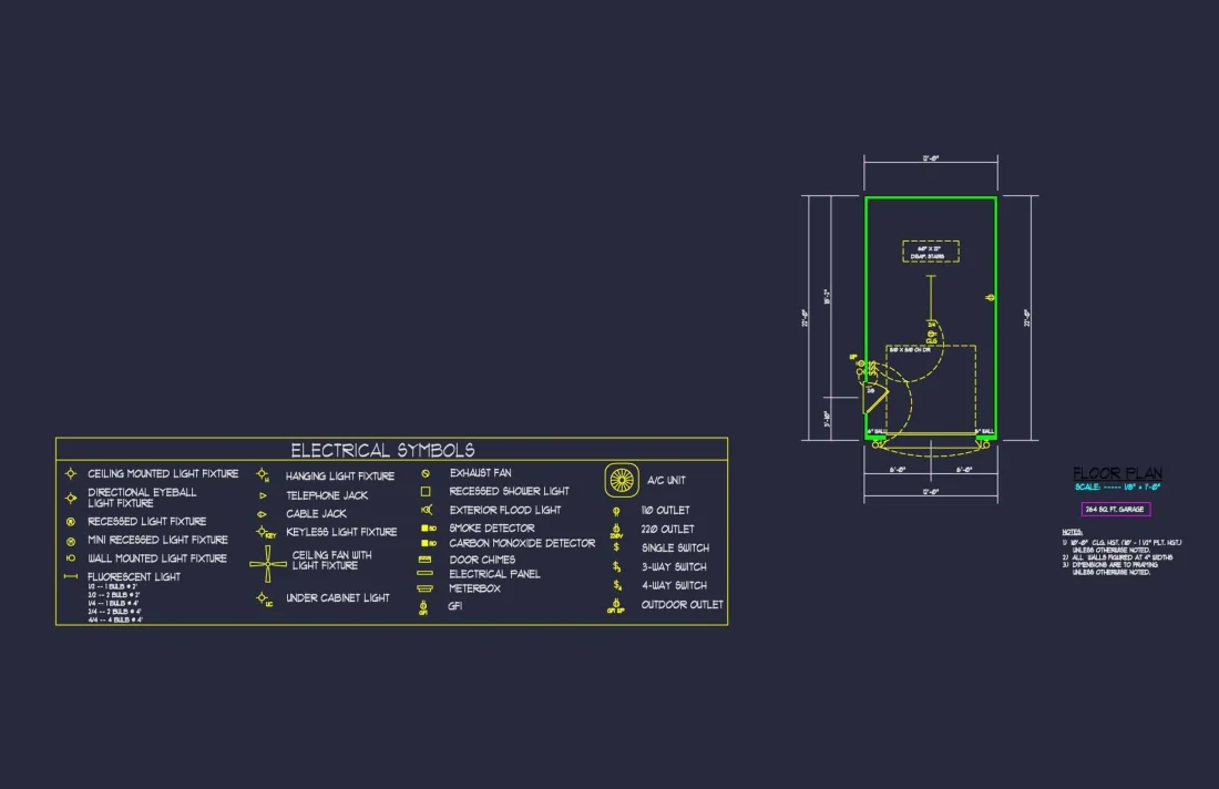 Compact Garage Floor Plan with Detailed CAD Designs