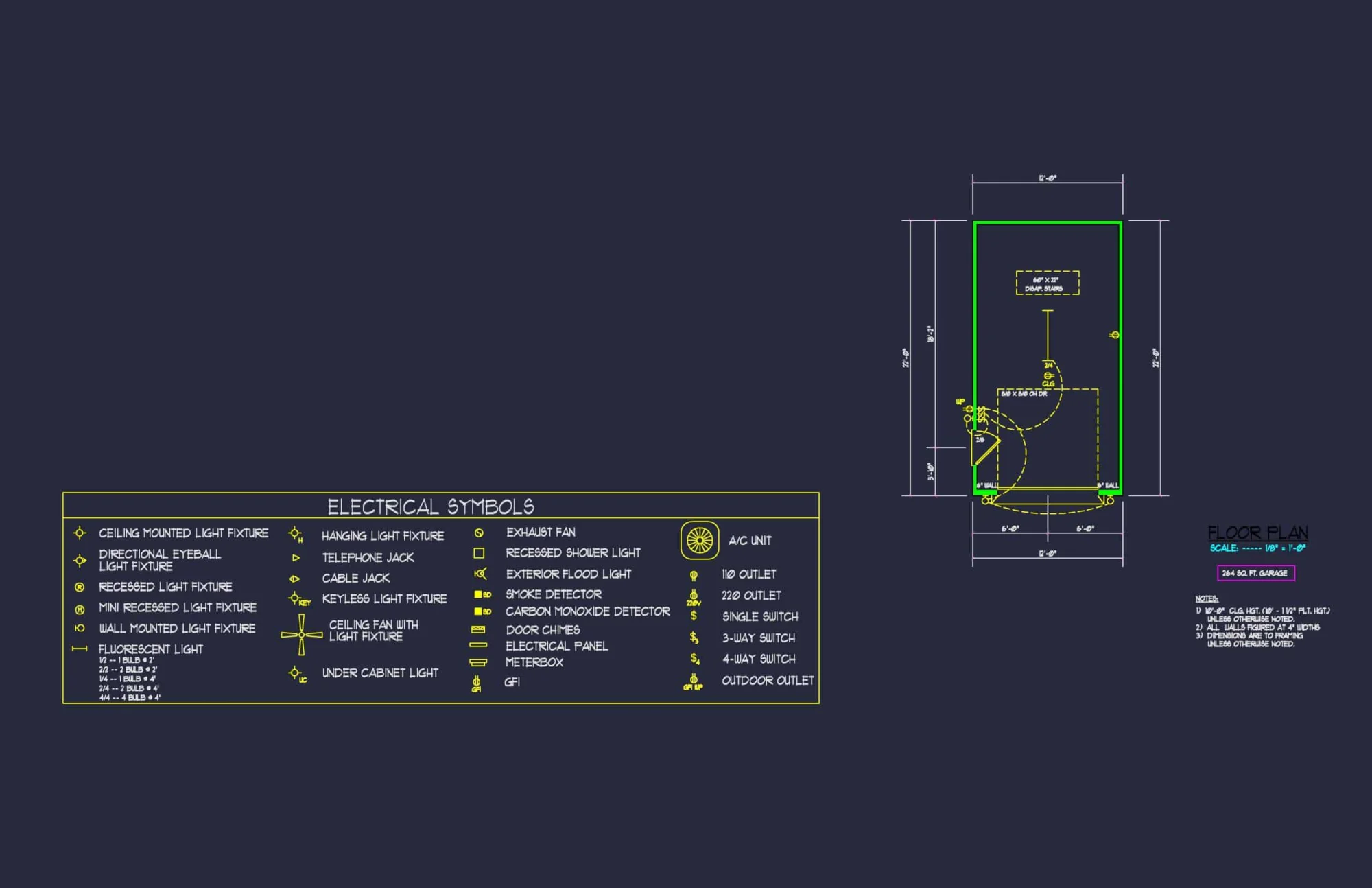 Compact Garage Floor Plan with Detailed CAD Designs