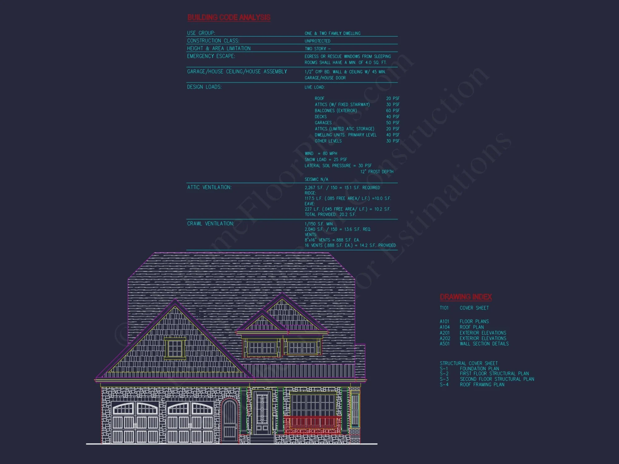 Beautiful 2-Story Home Floor Plan with Vaulted Ceilings & CAD Blueprints